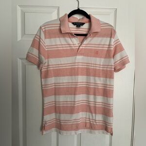 Brooks Brothers Pink and White Striped Polo Shirt size medium